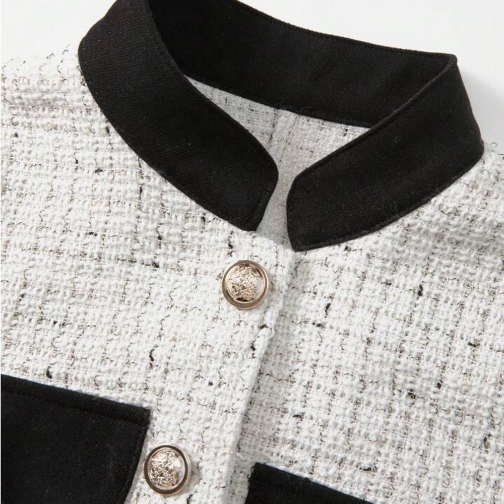 PREMIUM Cropped Tweed Velvet Mock Pocket Blazer XS 0 2
